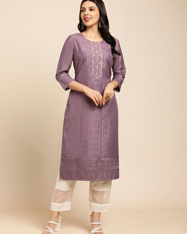 Art Silk Straight Lucknowi Chikankari Ethnic Wear Kurta