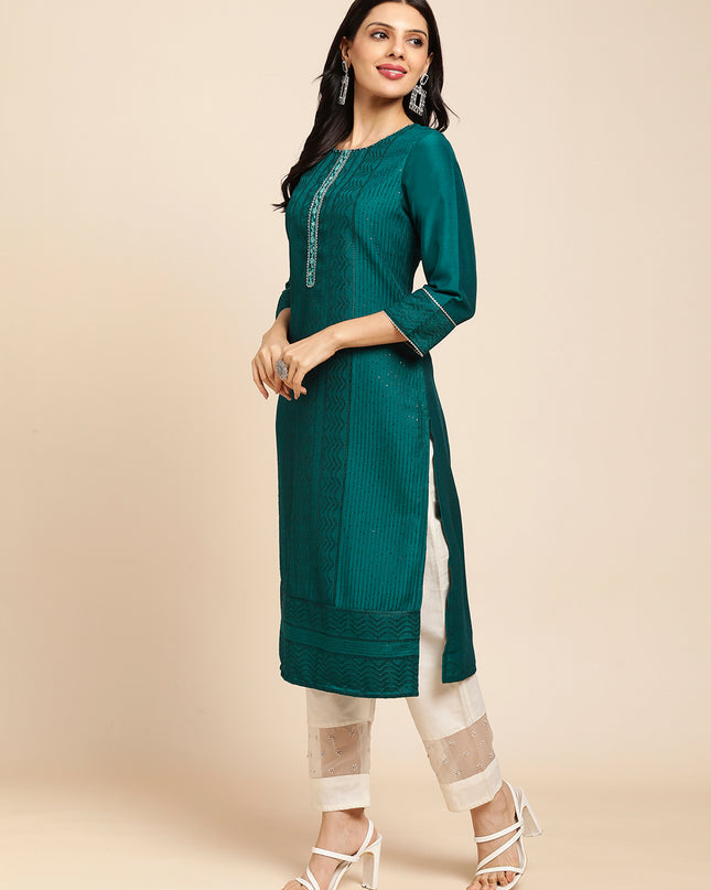 Art Silk Straight Lucknowi Chikankari Ethnic Wear Kurta