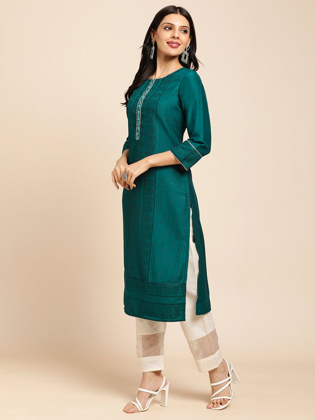 Art Silk Straight Lucknowi Chikankari Ethnic Wear Kurta