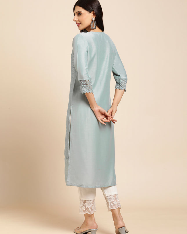 Art Silk Straight Lucknowi Chikankari Ethnic Wear Kurta