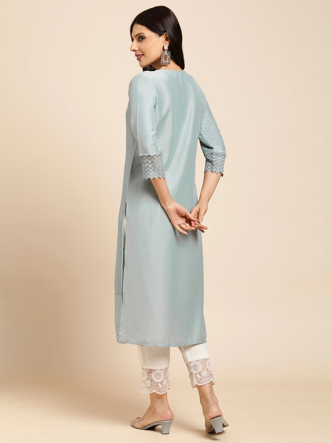 Art Silk Straight Lucknowi Chikankari Ethnic Wear Kurta