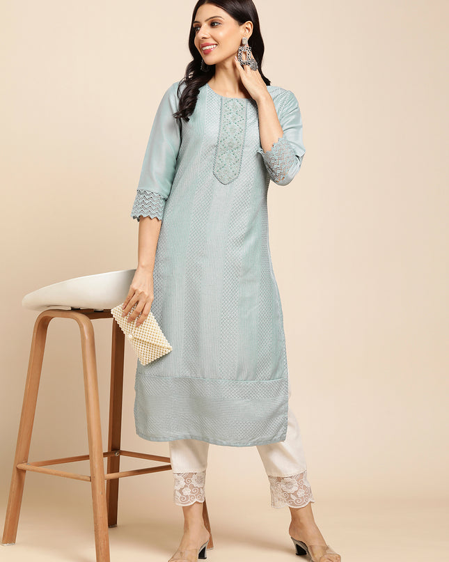 Art Silk Straight Lucknowi Chikankari Ethnic Wear Kurta