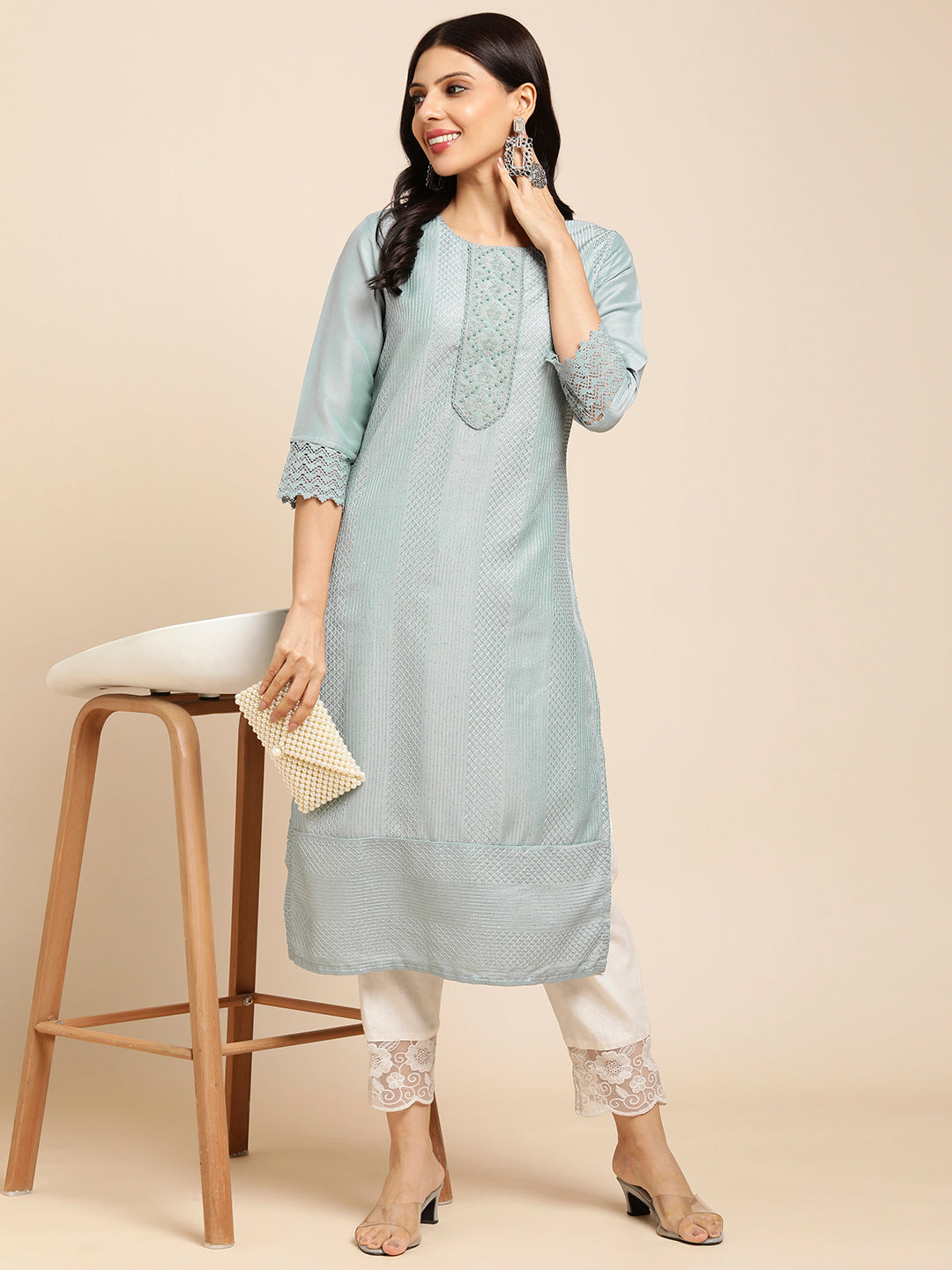 Art Silk Straight Lucknowi Chikankari Ethnic Wear Kurta