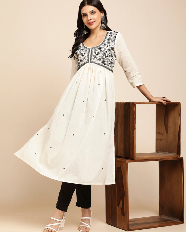 Cotton Flared Lucknowi Chikankari Ethinic Wear Kurta