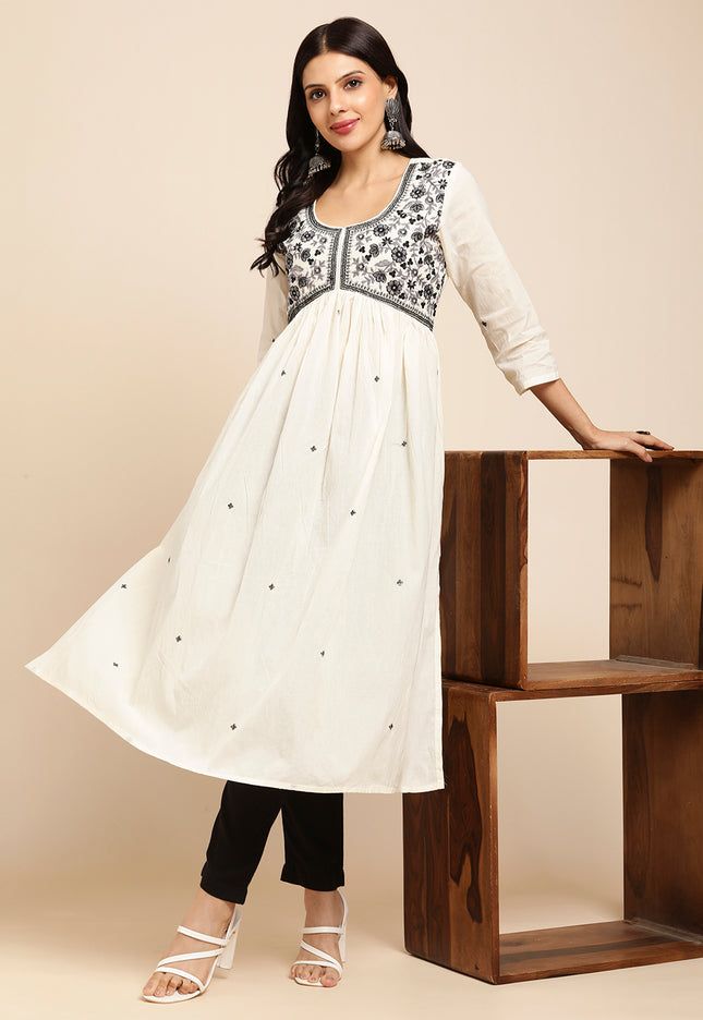 Cotton Flared Lucknowi Chikankari Ethinic Wear Kurta