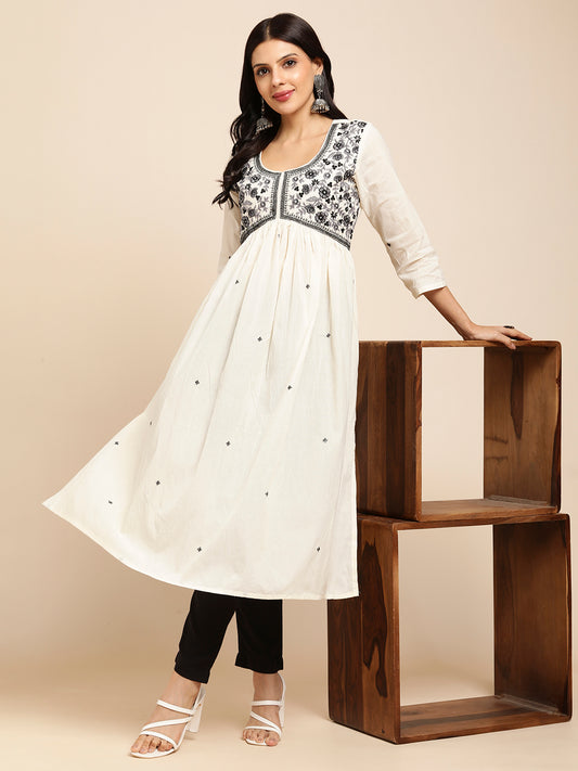 Cotton Flared Lucknowi Chikankari Ethinic Wear Kurta