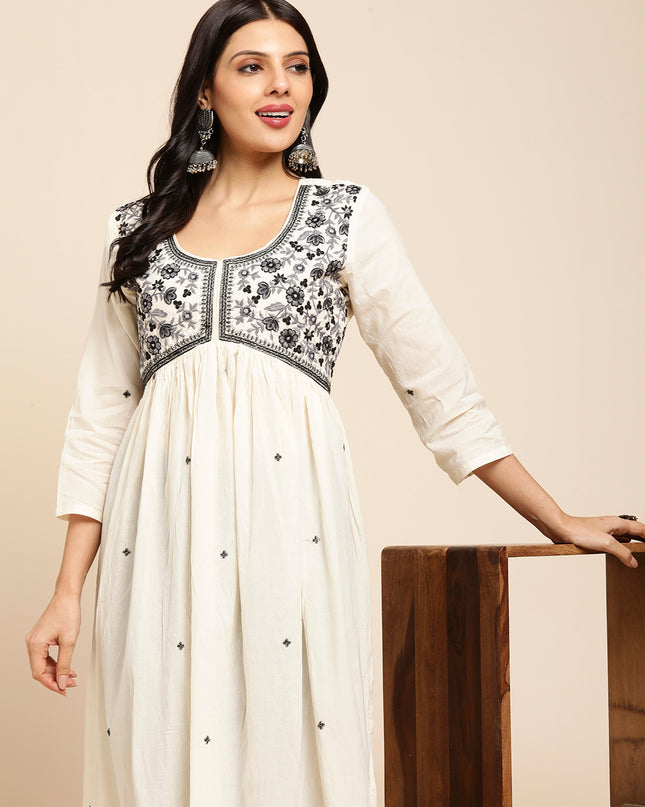 Cotton Flared Lucknowi Chikankari Ethinic Wear Kurta