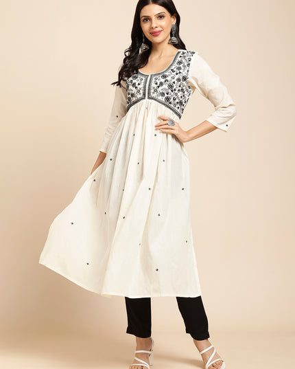 Cotton Flared Lucknowi Chikankari Ethinic Wear Kurta