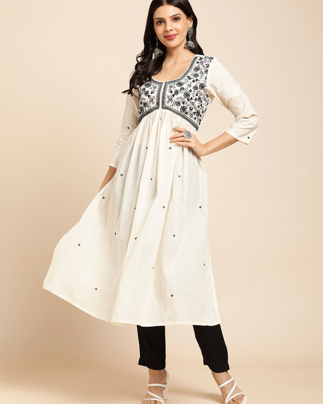 Cotton Flared Lucknowi Chikankari Ethinic Wear Kurta
