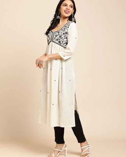Cotton Flared Lucknowi Chikankari Ethinic Wear Kurta