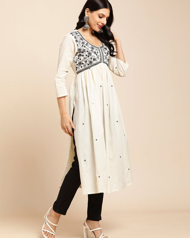 Cotton Flared Lucknowi Chikankari Ethinic Wear Kurta