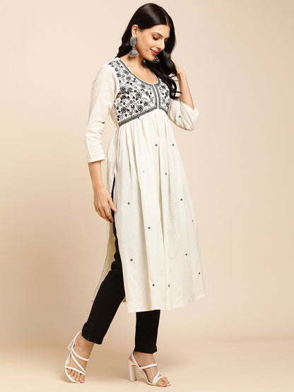 Cotton Flared Lucknowi Chikankari Ethinic Wear Kurta