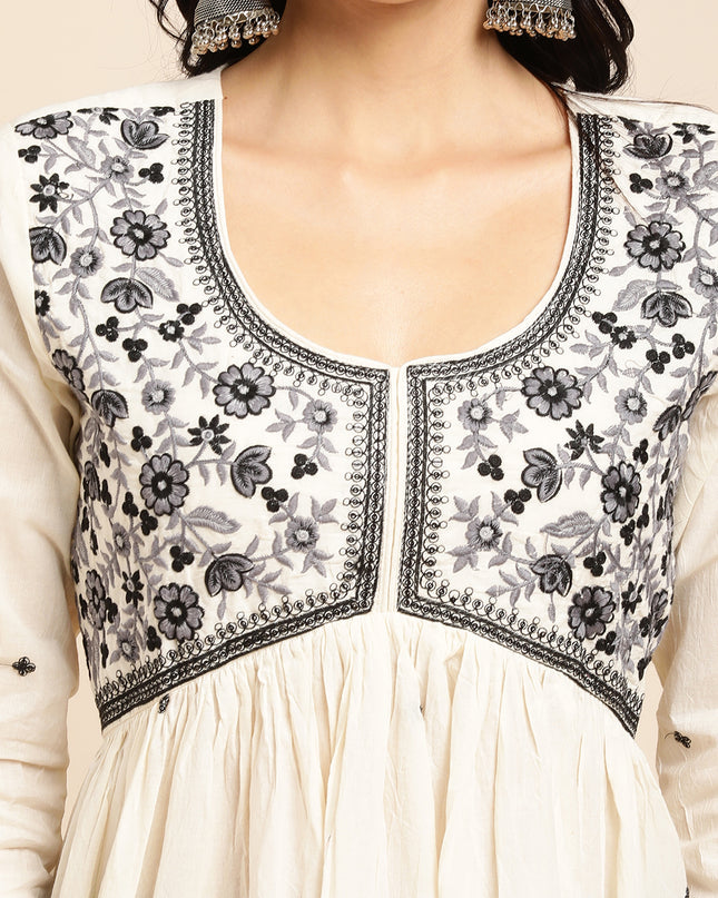 Cotton Flared Lucknowi Chikankari Ethinic Wear Kurta