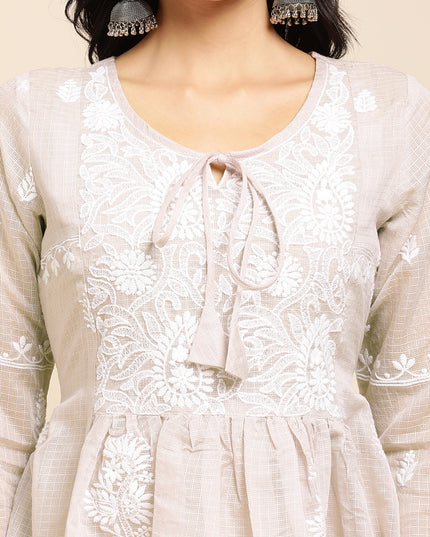 Cotton Flared Lucknowi Chikankari Ethnic Wear Kurta