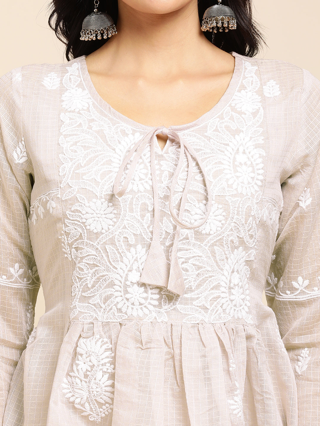 Cotton Flared Lucknowi Chikankari Ethnic Wear Kurta