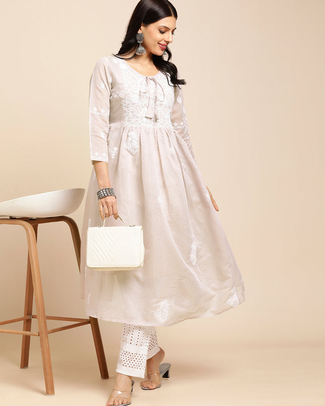 Cotton Flared Lucknowi Chikankari Ethnic Wear Kurta