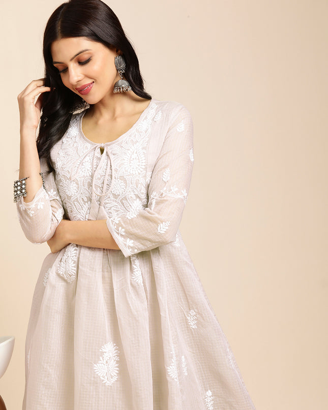 Cotton Flared Lucknowi Chikankari Ethnic Wear Kurta