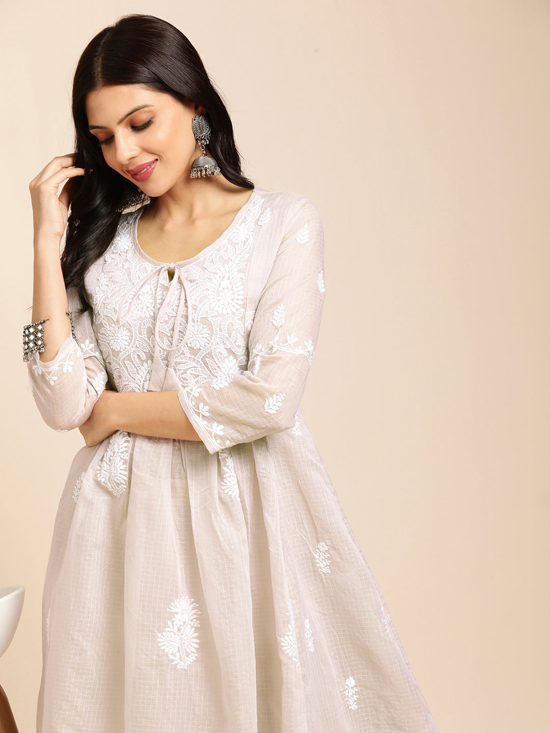 Cotton Flared Lucknowi Chikankari Ethnic Wear Kurta