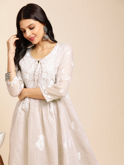 Cotton Flared Lucknowi Chikankari Ethnic Wear Kurta