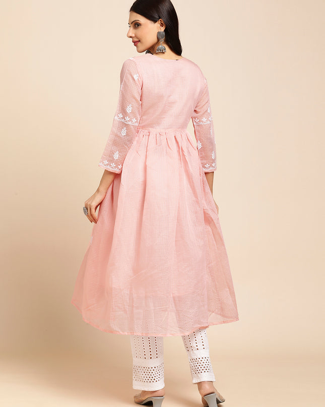 Cotton Flared Lucknowi Chikankari Ethnic Wear Kurta