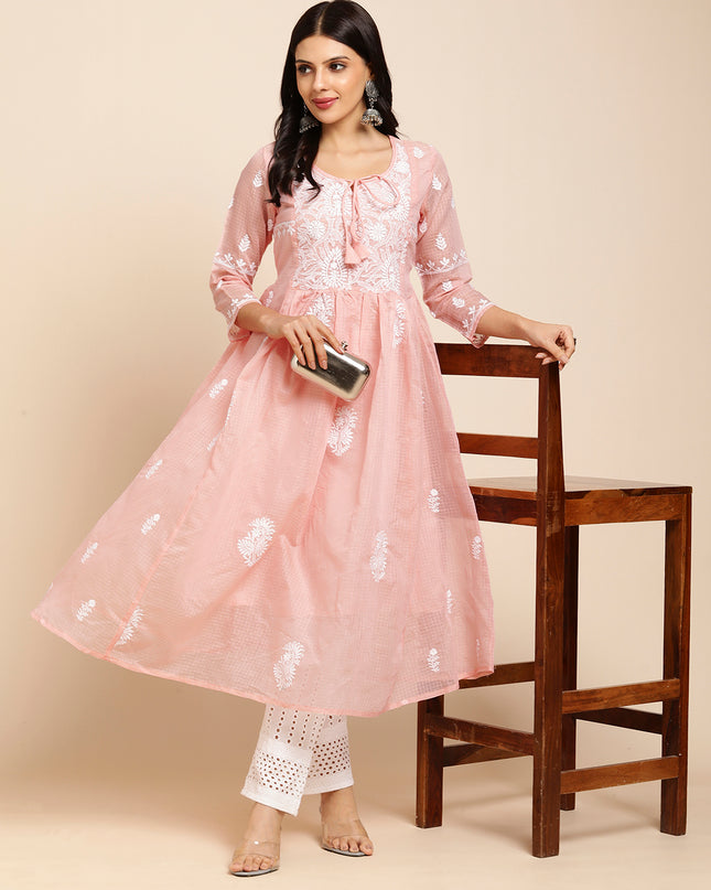 Cotton Flared Lucknowi Chikankari Ethnic Wear Kurta