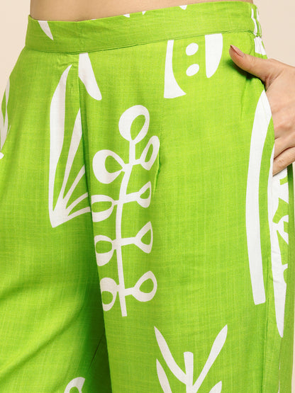 Rayon All Over Floral Printed Night Suit Shirt And Pajama Co-ord Set