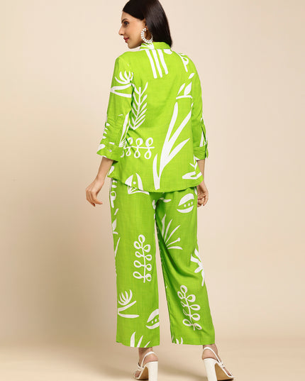 Rayon All Over Floral Printed Night Suit Shirt And Pajama Co-ord Set
