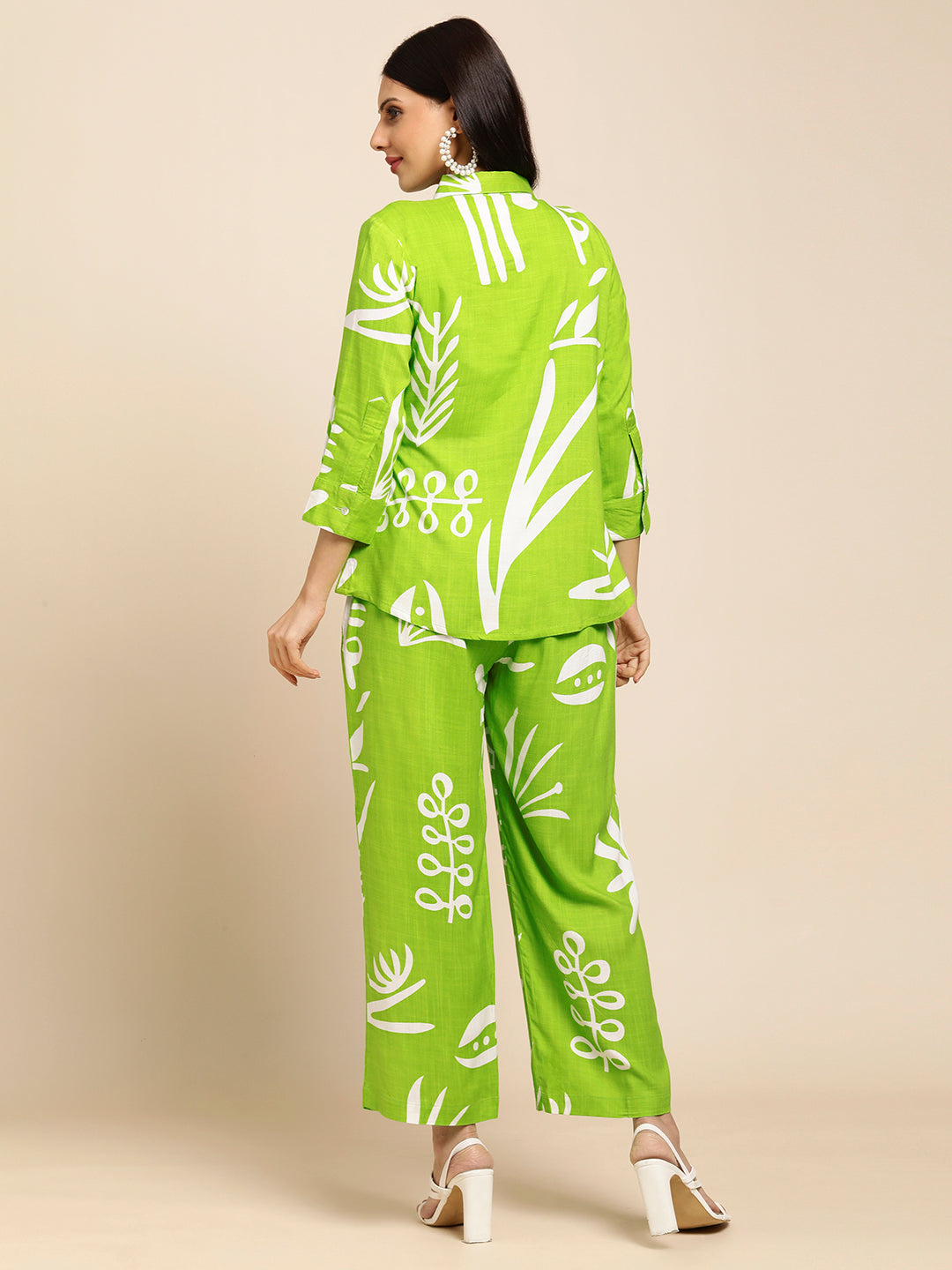 Rayon All Over Floral Printed Night Suit Shirt And Pajama Co-ord Set