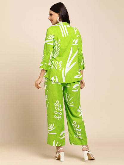 Rayon All Over Floral Printed Night Suit Shirt And Pajama Co-ord Set