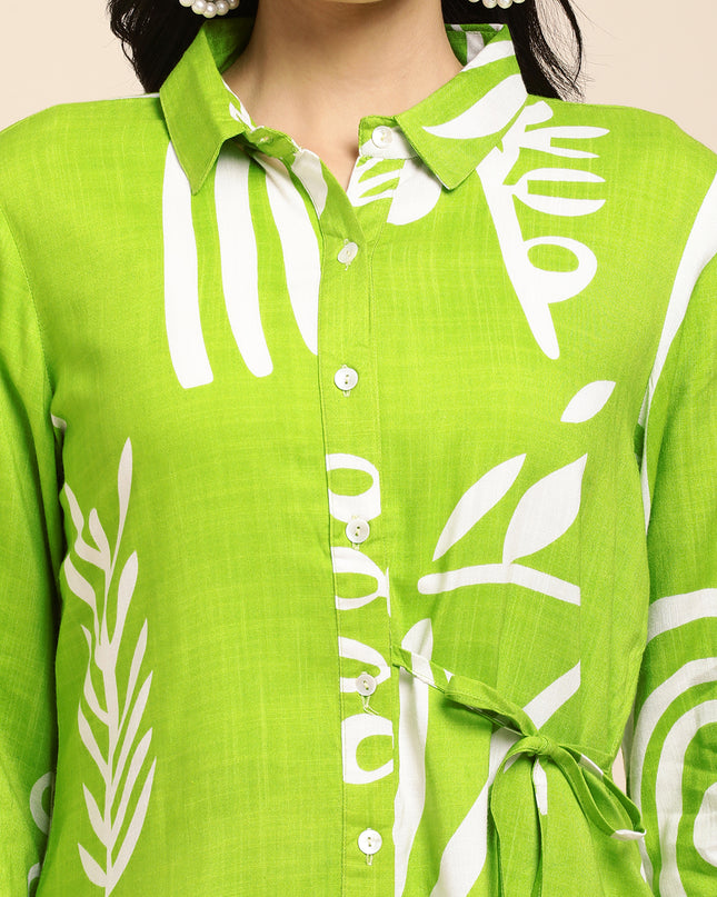 Rayon All Over Floral Printed Night Suit Shirt And Pajama Co-ord Set