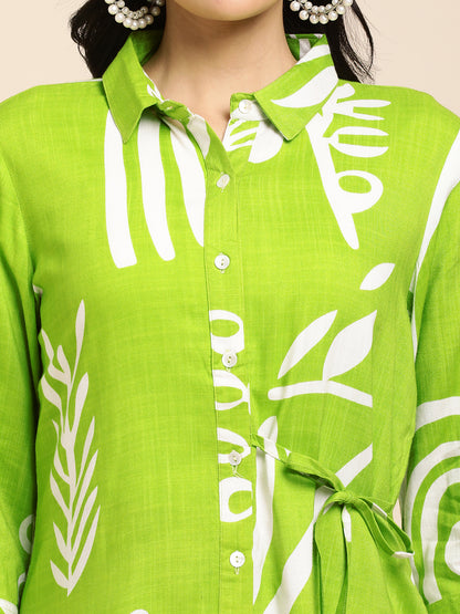 Rayon All Over Floral Printed Night Suit Shirt And Pajama Co-ord Set