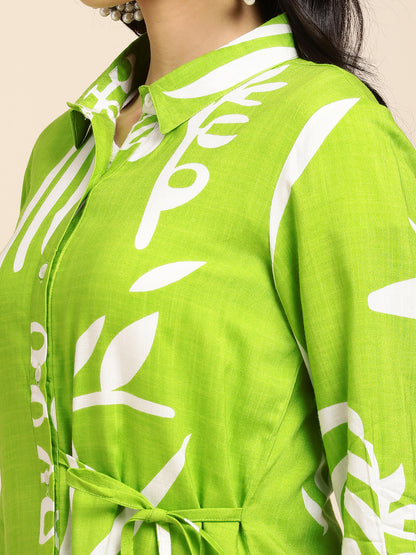 Rayon All Over Floral Printed Night Suit Shirt And Pajama Co-ord Set