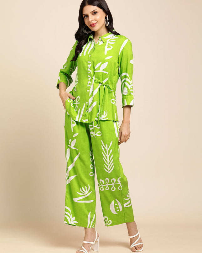 Rayon All Over Floral Printed Night Suit Shirt And Pajama Co-ord Set
