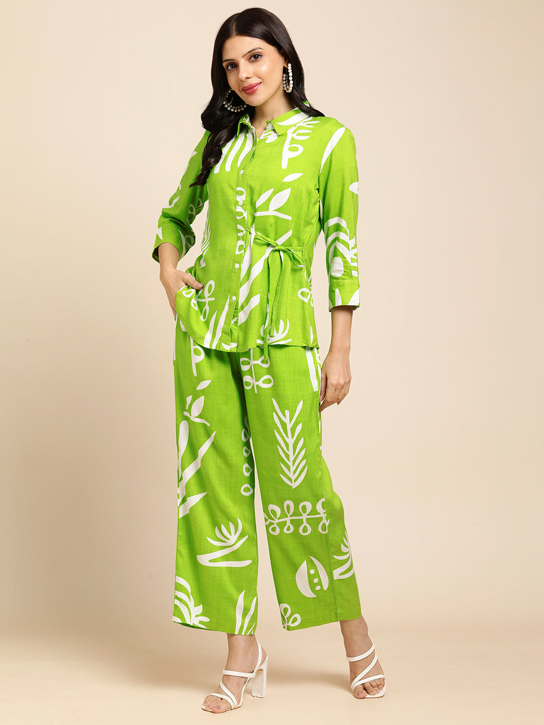 Rayon All Over Floral Printed Night Suit Shirt And Pajama Co-ord Set