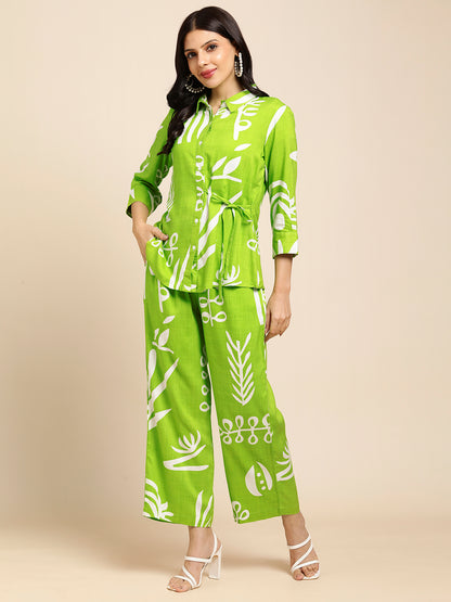 Rayon All Over Floral Printed Night Suit Shirt And Pajama Co-ord Set