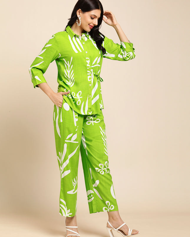 Rayon All Over Floral Printed Night Suit Shirt And Pajama Co-ord Set