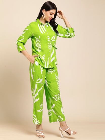 Rayon All Over Floral Printed Night Suit Shirt And Pajama Co-ord Set