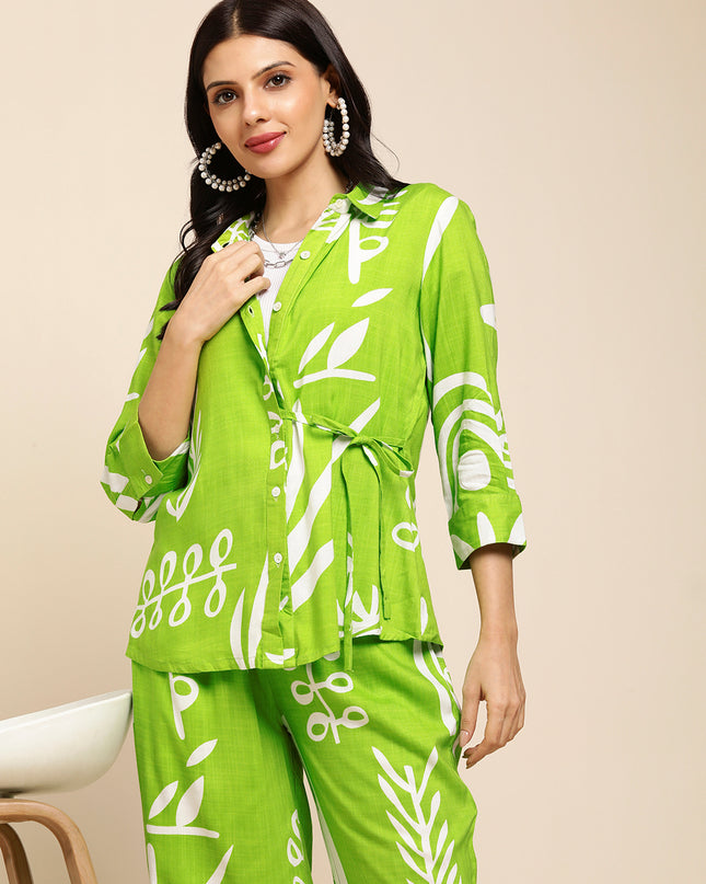 Rayon All Over Floral Printed Night Suit Shirt And Pajama Co-ord Set