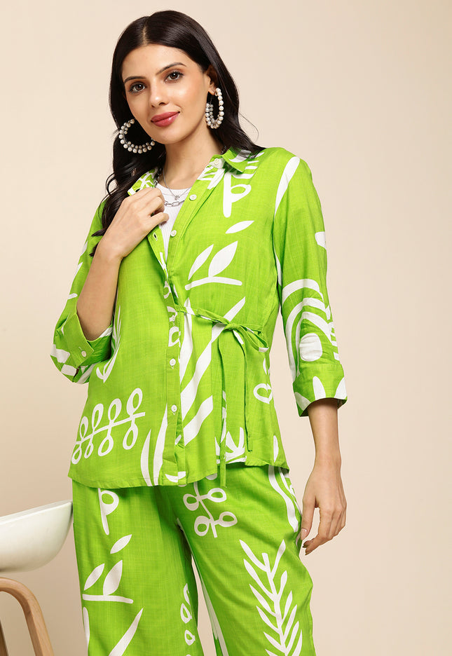Rayon All Over Floral Printed Night Suit Shirt And Pajama Co-ord Set