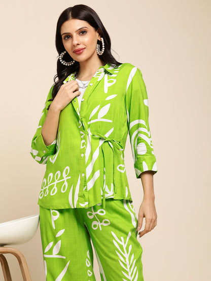 Rayon All Over Floral Printed Night Suit Shirt And Pajama Co-ord Set