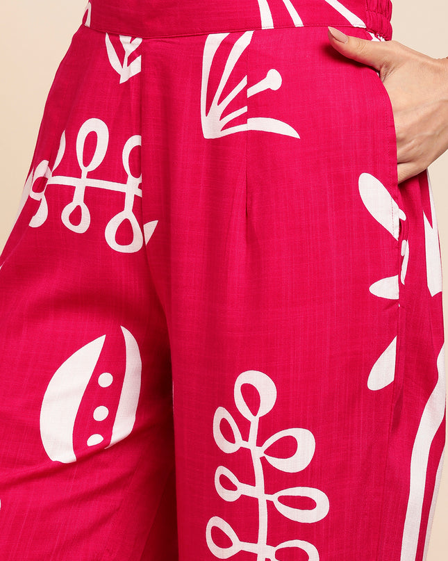 Rayon All Over Floral Printed Night Suit Shirt And Pajama Co-ord Set