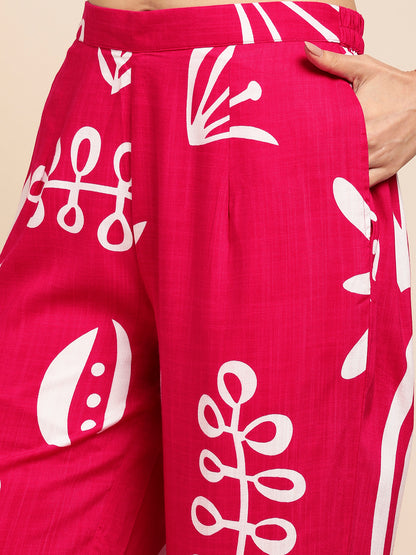 Rayon All Over Floral Printed Night Suit Shirt And Pajama Co-ord Set