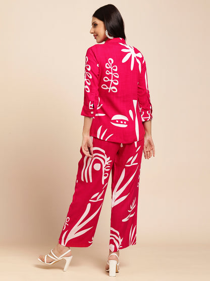 Rayon All Over Floral Printed Night Suit Shirt And Pajama Co-ord Set