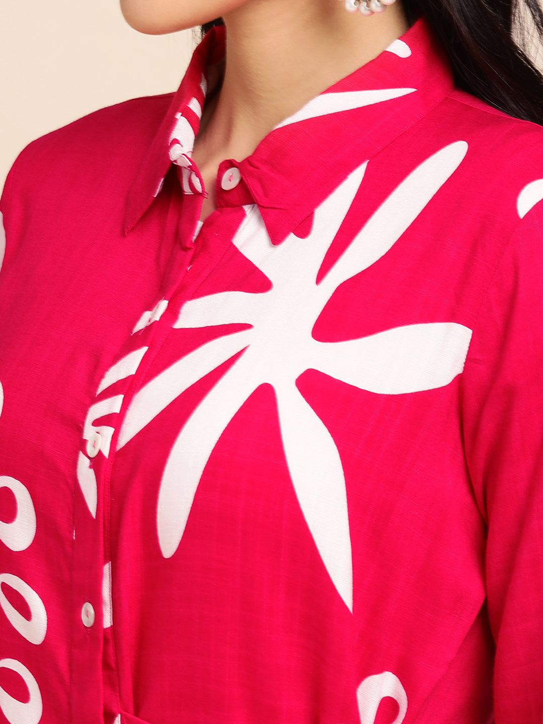 Rayon All Over Floral Printed Night Suit Shirt And Pajama Co-ord Set