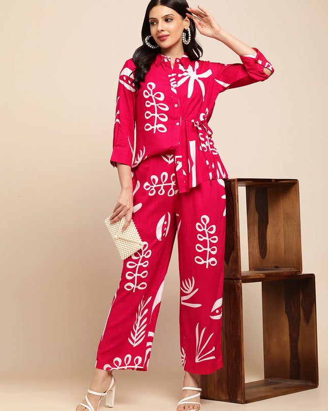 Rayon All Over Floral Printed Night Suit Shirt And Pajama Co-ord Set