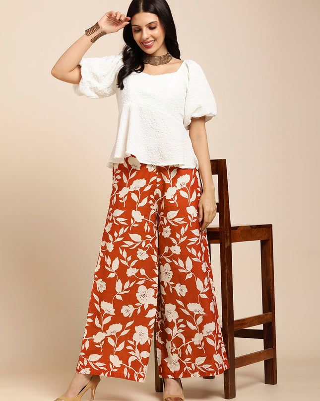 Women's Cotton Printed Loose Fit Flared Wide Leg Palazzo Pants