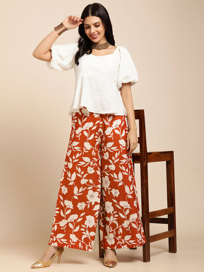 Women's Cotton Printed Loose Fit Flared Wide Leg Palazzo Pants