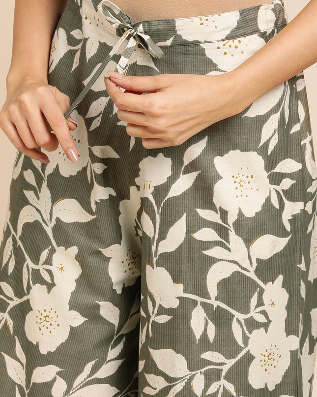 Women's Cotton Printed Loose Fit Flared Wide Leg Palazzo Pants