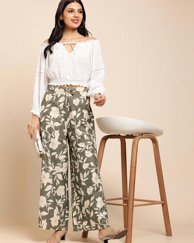 Women's Cotton Printed Loose Fit Flared Wide Leg Palazzo Pants