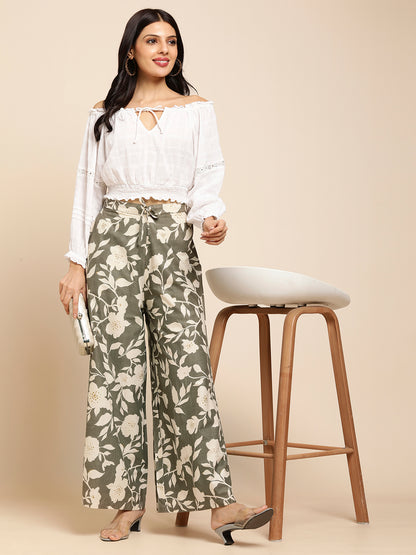 Women's Cotton Printed Loose Fit Flared Wide Leg Palazzo Pants